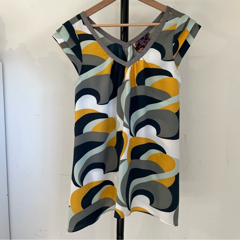 Twelve By Twelve Babydoll Dress Blue Gray Yellow Green M - Picture 1 of 6
